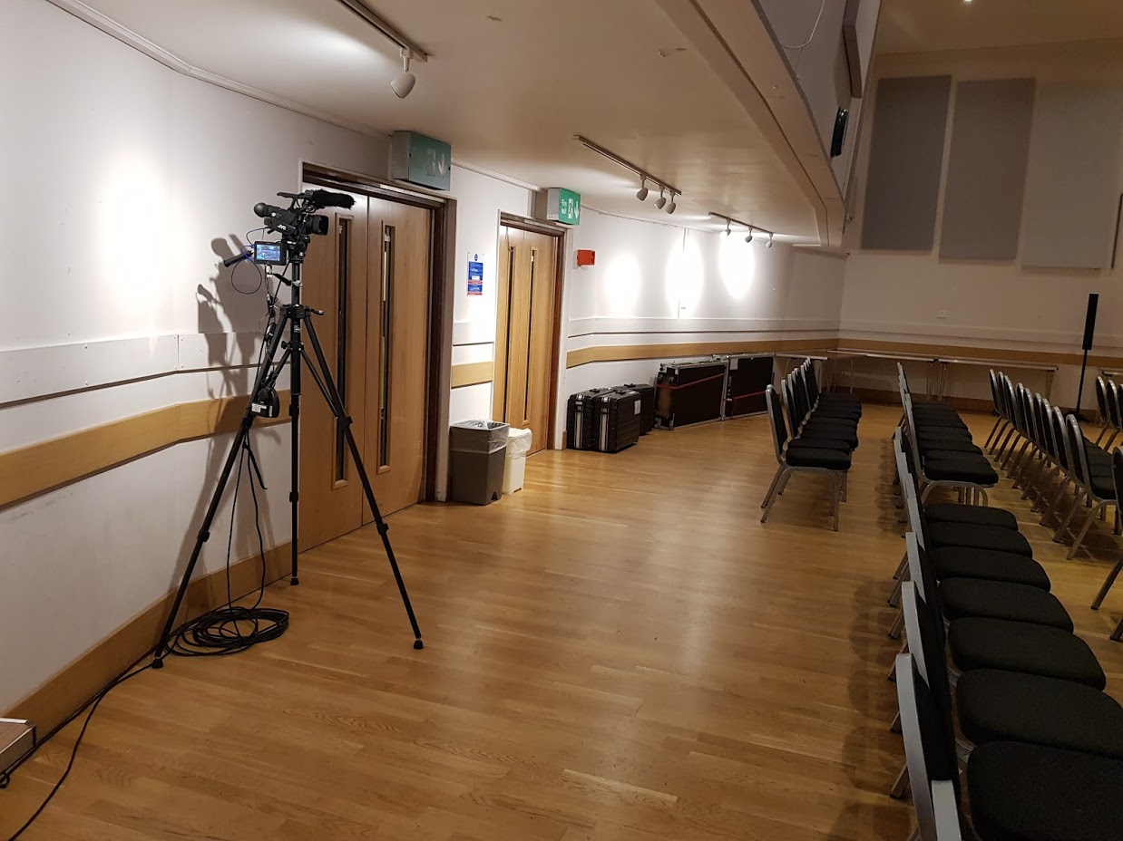 Camer set up at the back of a room